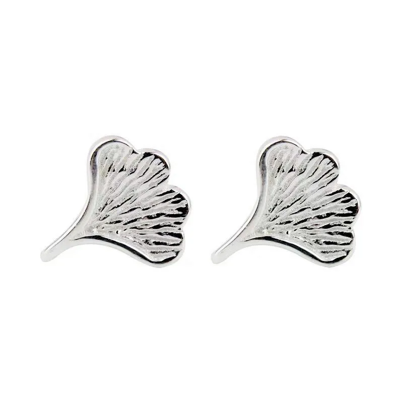 925 Sterling Silver Ginkgo Biloba Leaves Small Stud Earrings For Women Piercing Luxury Fine Jewelry Wholesale - Image 5