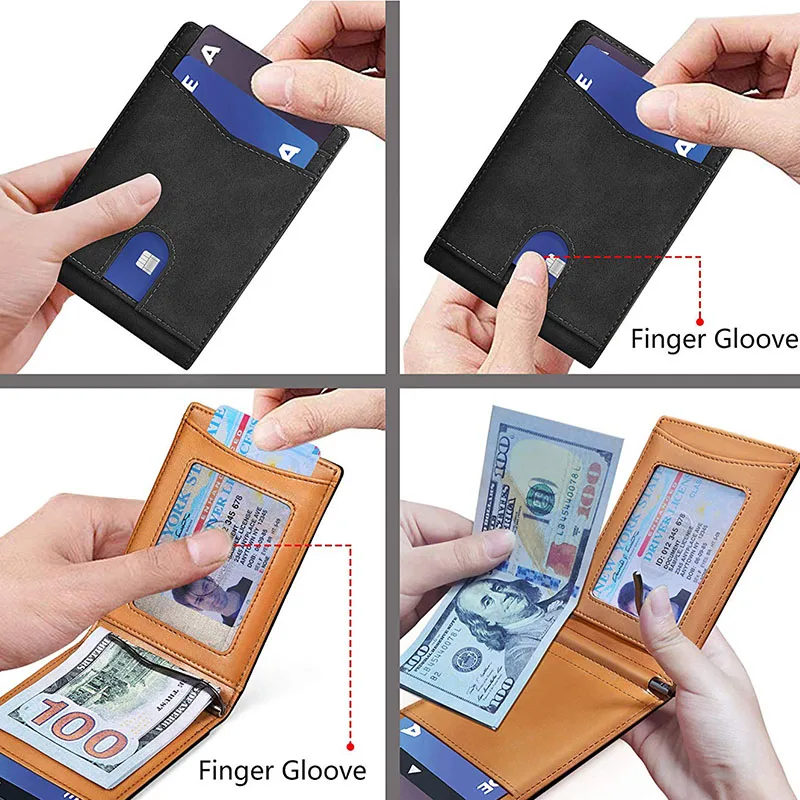 Gebwolf Rfid Card Holder Men's Wallets Carbon Fiber Slim Thin Male Purse Bi-fold Money Clip for Men 3