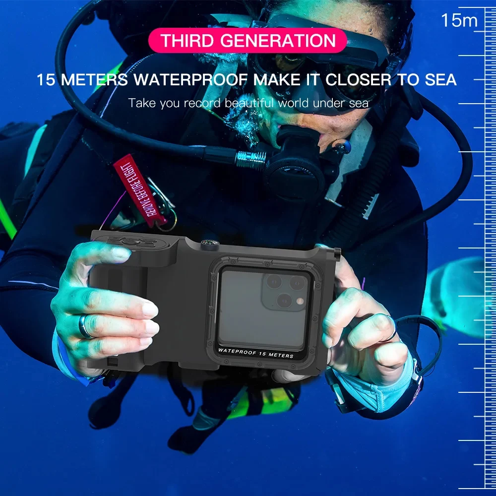 ShellBox 3rd Gen Waterproof Diving Case for Iphone with Bluetooth Shutter Grip 15 Meter Underwater 1/4 Screw Hole for Bracket