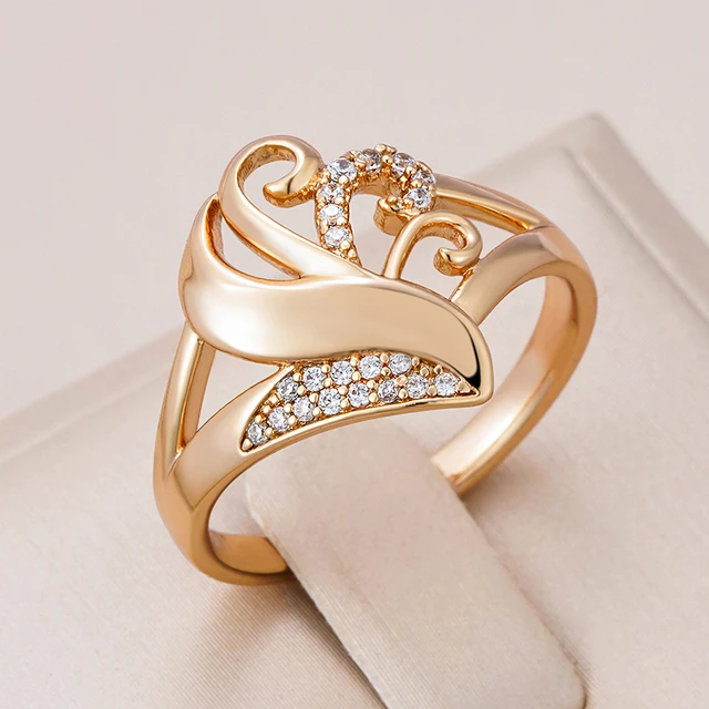 Kinel Hot Trendy Women Rings 585 Rose Gold With Natural Zircon Hollow  Pattern Ethnic Rings Unique Wedding Jewelry Gift - Rings - AliExpress