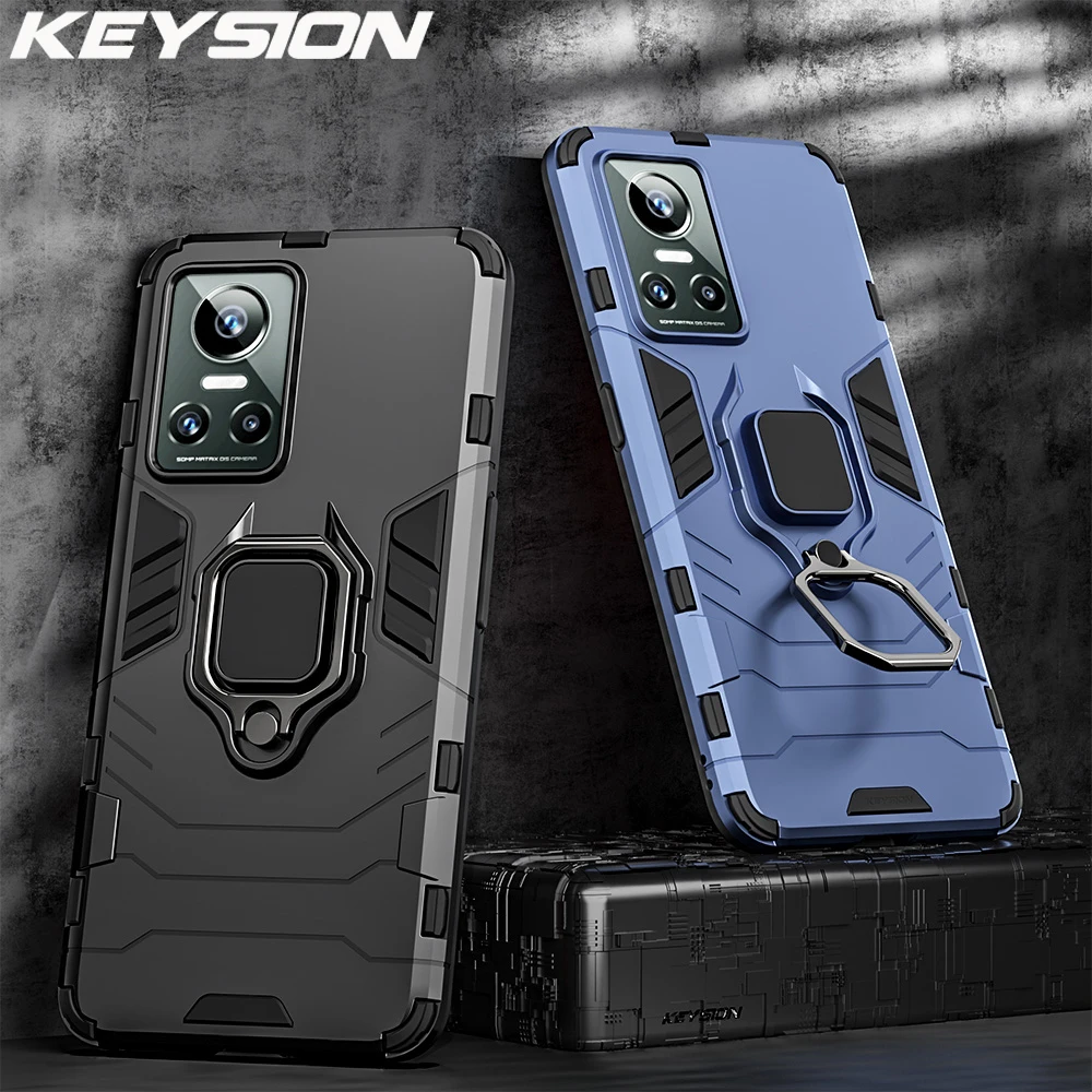 KEYSION Stoßfeste Rüstungshülle für Realme GT Neo 3 3T 2 2T 2 Pro Ringständer Telefon-Rückseitenabdeckung für OPPO Reno 7 4G 7Z 5G F21_voghion.com
