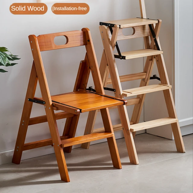 Taburetes altos plegables para interiores, silla de escalera multifuncional  de cocina, taburete de paso de bambú Natural, taburete de escalera de carga  estable - AliExpress