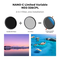 K&F Concept Nano-C Variable ND2-32&CPL 2In 1 Filter (1-5 Stops) 49mm 52mm 58mm 67mm 72mm 77mm 82mm No Black "X" Cross 2