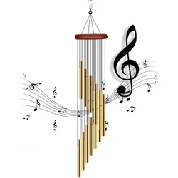Elegant 12-Tube Aluminum Wind Chimes with Hooks for Outdoor Garden Decoration (Gold)