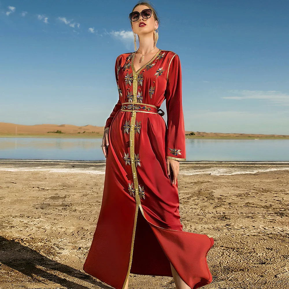 Ramadan Eid Dress Mubarak Orange Abaya Dubai Turkey Islamic Arabic Muslim Long Dresses Party Clothes For Prom Robe Femme 2023