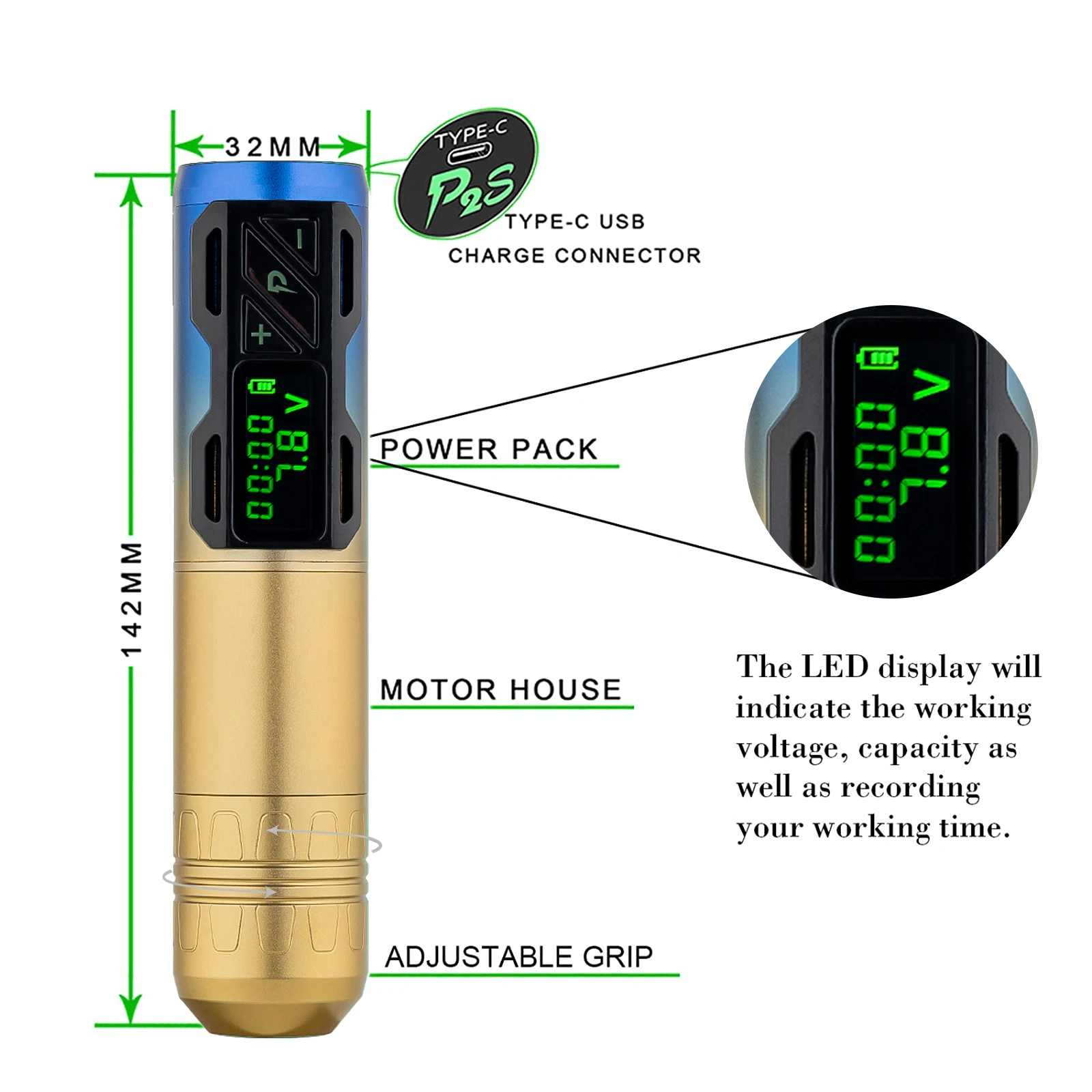 Tattoo Pen 4.0mm Stroke EZ Portex Gen 2S Wireless Battery Tattoo Pen Machine Swiss Motor LCD Digital Display Artist Body Permanent Makeup