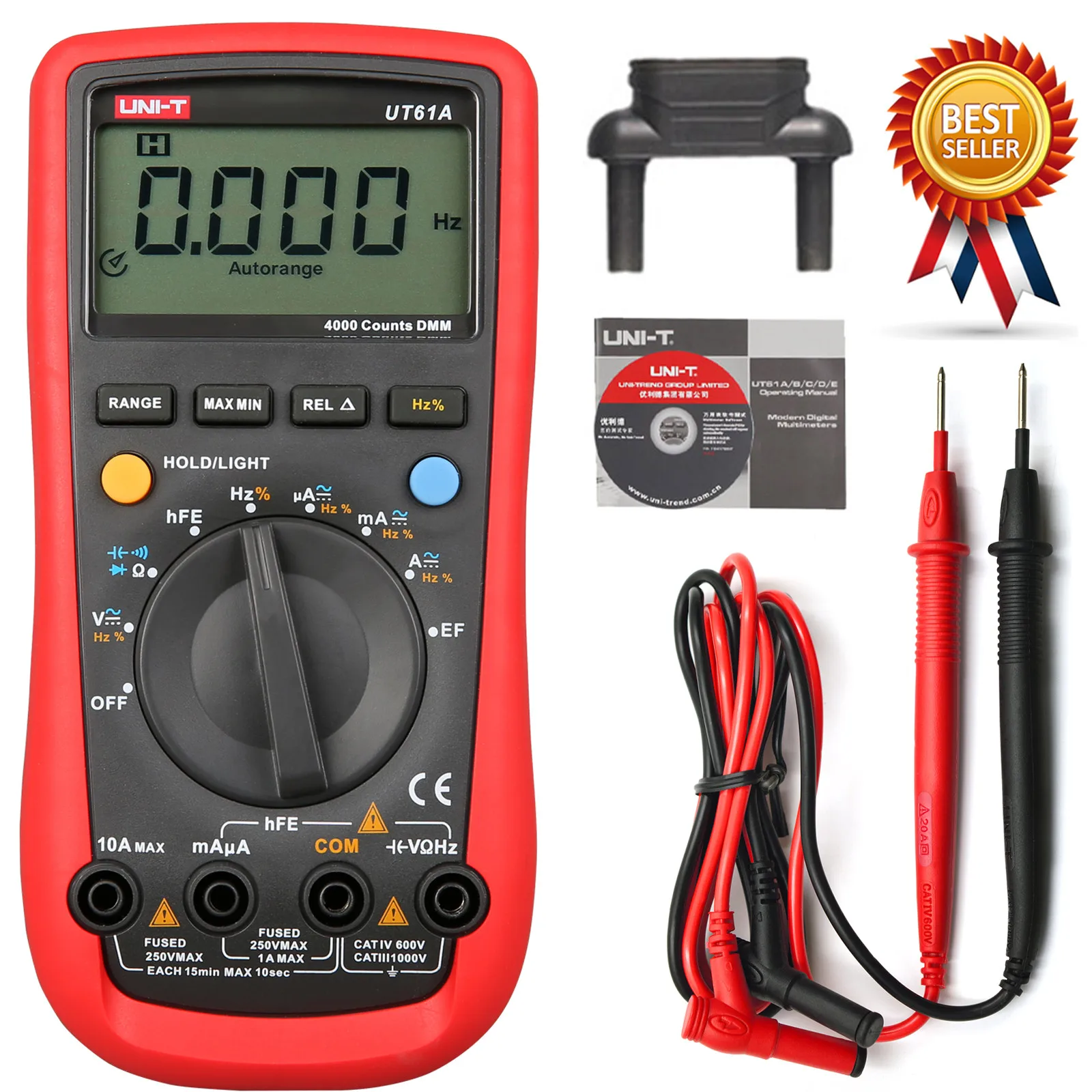UNI-T UT61A DMM Digital Multimeter Auto Range Data Hold AC DC Voltage ...