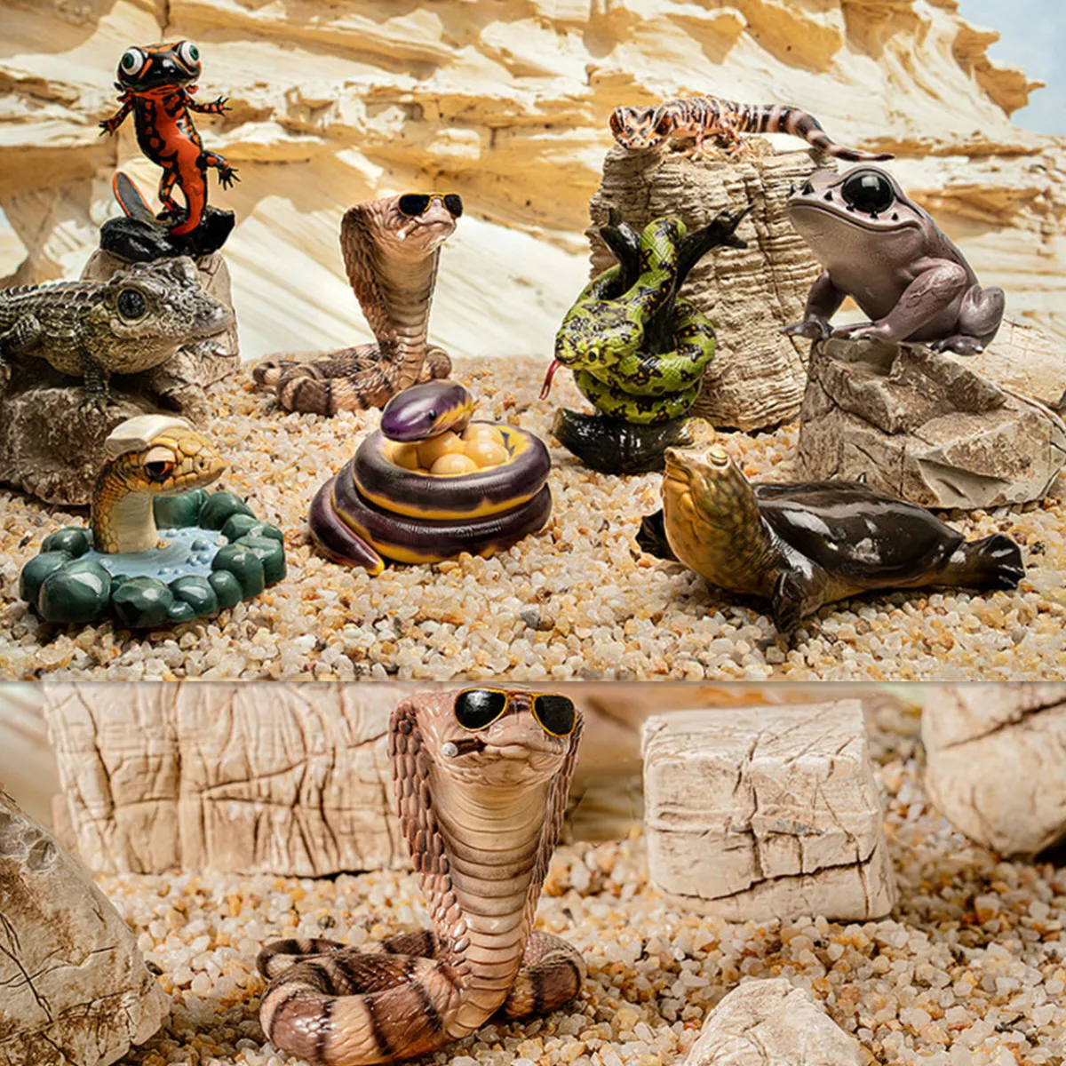 

9PCS Chinese Rare Endangered Amphibian Reptile Animal Model Alligator Snake Thermophis Baileyi Rafetus Swinhoei Figure Toy Gift