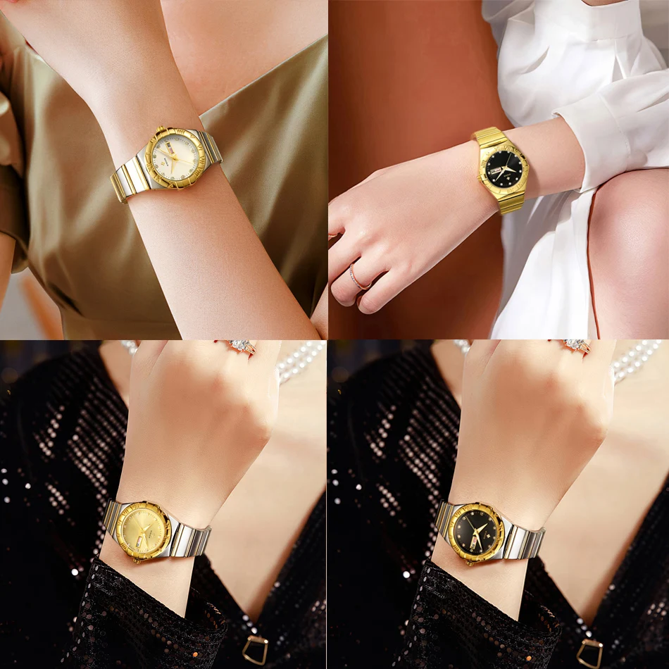 WWOOR New Gold Ladies Watches Ladies Steel Women's Bracelet Watches Female Quartz Clock Waterproof Relogio Feminino Montre Femme