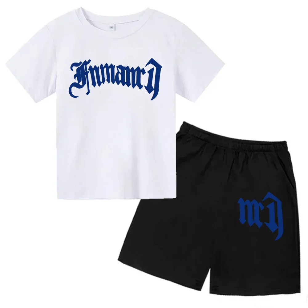 thumbnail image 1 of Ropa para niños con estampado de marca gótica, conjunto de camiseta y pantalones cortos de verano para adolescentes, 2 piezas, manga corta, moda informal para niños y niñas, 1 of 5