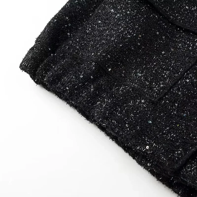 S05ee10f9390f461e9c79651097ae97d6u Women's Sequined Bomber Jacket Fall New Round Neck Long Sleeve Pocket Stretch Hem Sequins Jacket Coat Female Chic Outerwear Mallzona