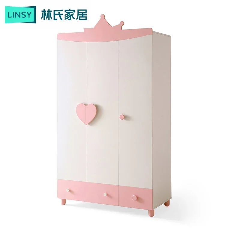 Simple small bedroom three-door children's wardrobe girl princess storage wardrobe wooden