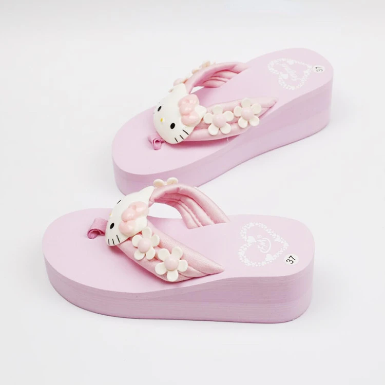 Sanrio Hello Kitty Slippers Y2k Kawaii Cartoon Sandals Fashion Platform Shoes Women Wedge Flip Flop High Heels Slippers Ladies