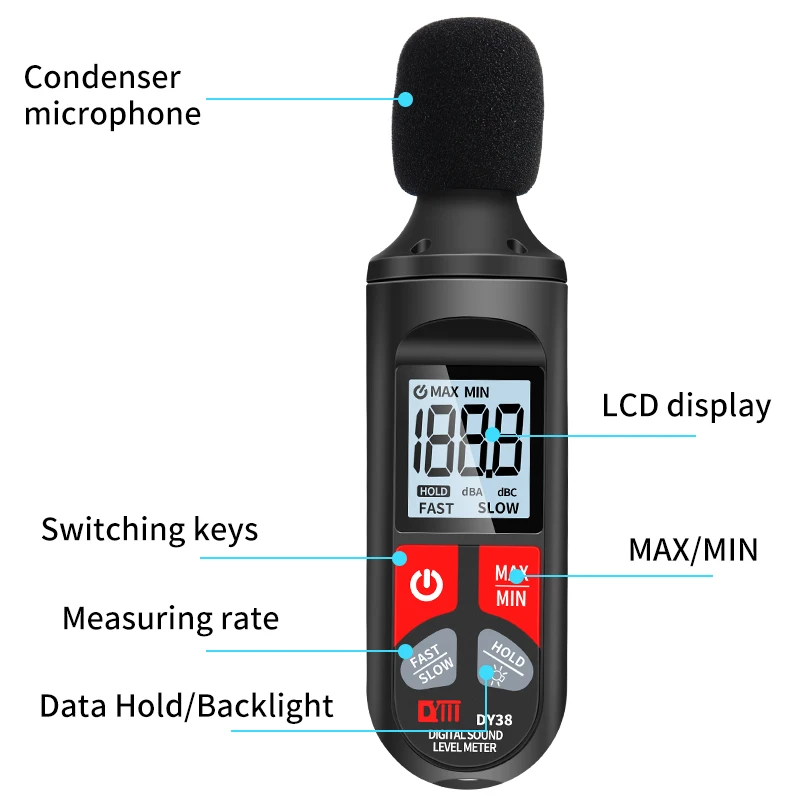 Digital Sound Level Meter Noise 30~130dB Meter Noise Measuring Instrument db Meter Mini Audio Sound Level Meter Decibel Monitor 6