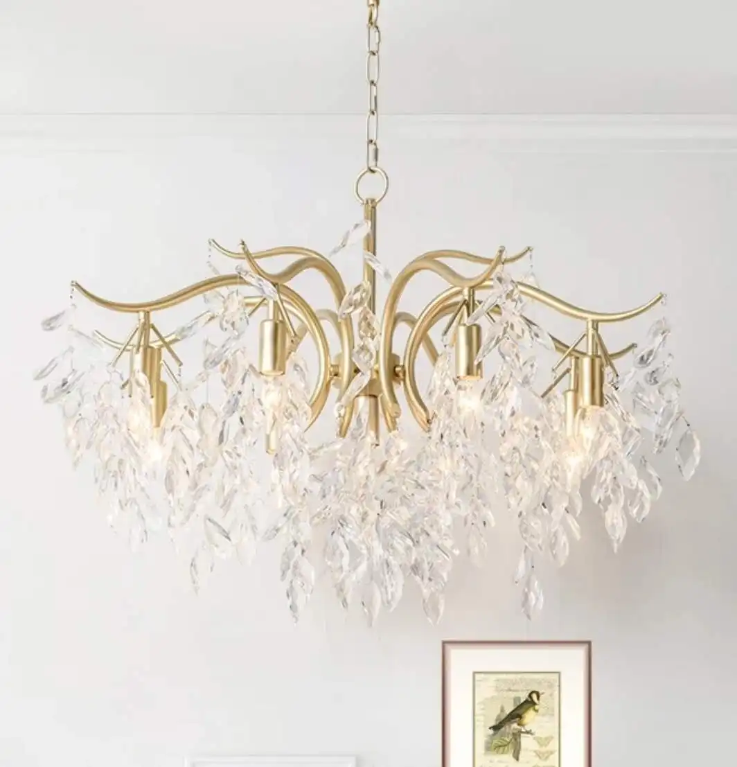 

All Copper Light Luxury American Crystal Chandelier Modern Simple European French Living Room Bedroom Creative Art Branch Lamps
