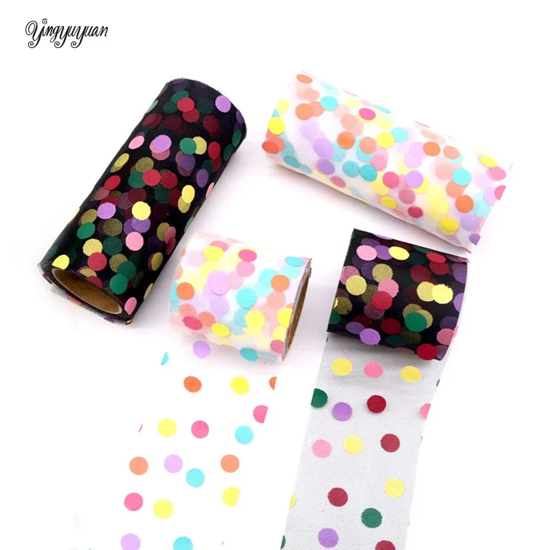 Colorful Tulle Roll Rainbow Dots Printed Tulle Fabric for Clothing Decor DIY Girls Skirts Hair Clips Supplies 6/13cm 10Yards