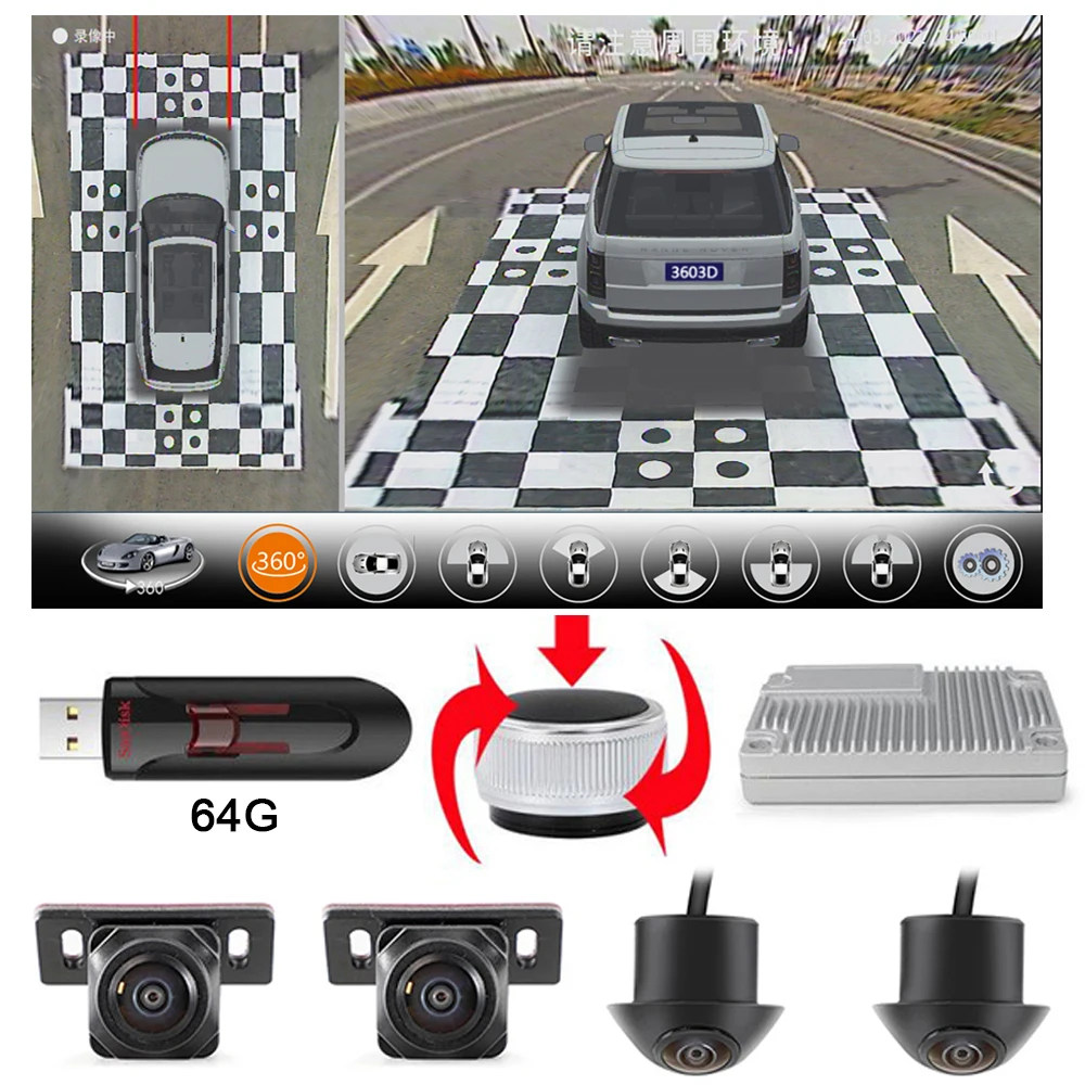 3D Système de caméra de voiture à 360 degrés avec la vue d'oiseaux Vision  voiture Super HD Audio du système d'aide du moniteur de voiture - Chine  Voiture Boîte noire, accès sans