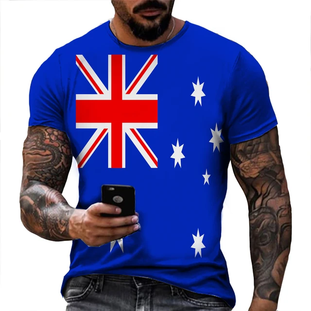 falanks Interessant en sælger 2022 Men's Fashion T-shirt Australia Flag Print T-shirt Summer Streetwear Cool  Clothing Tshirt Men