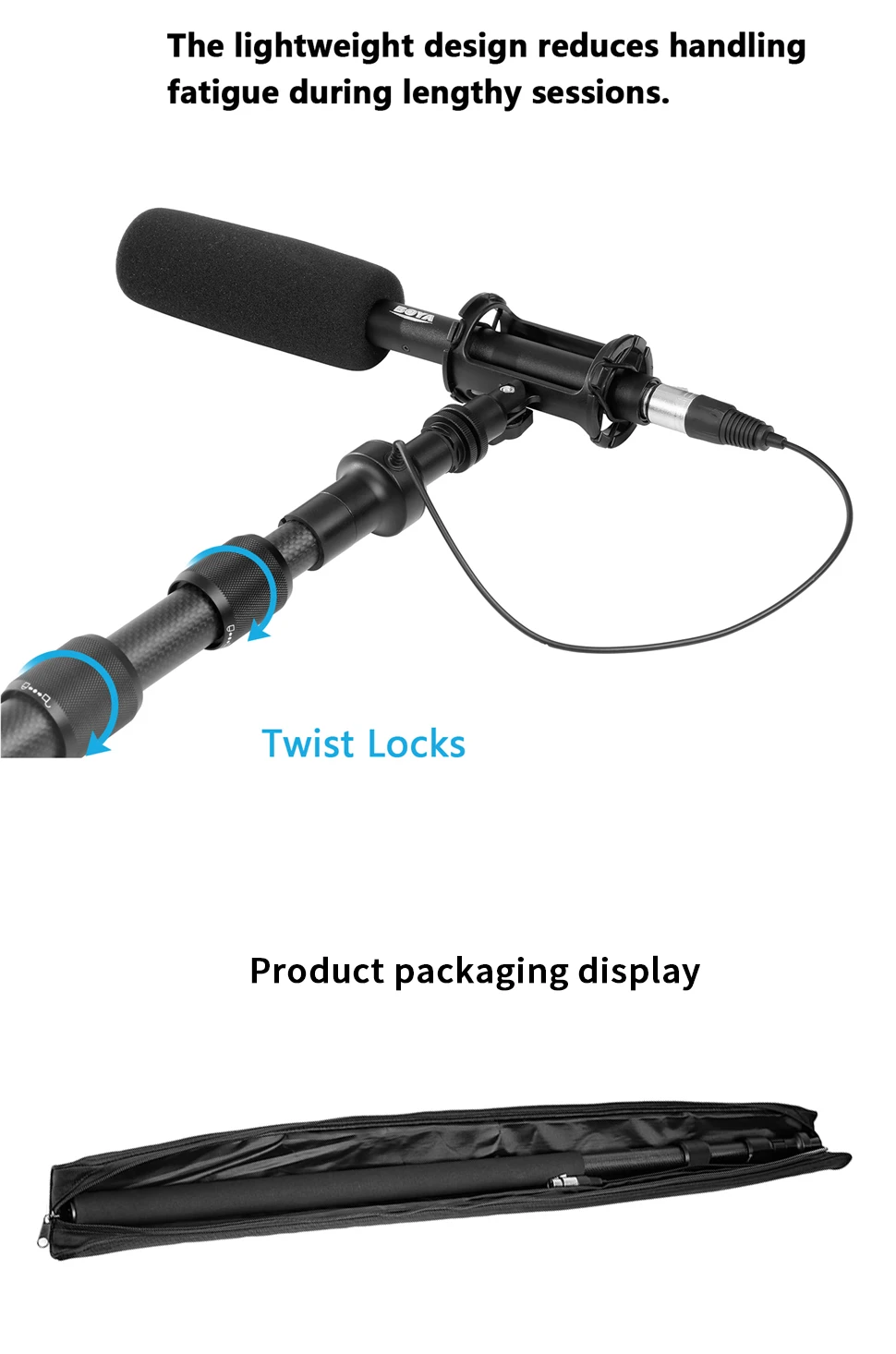 BOYA BY-PB25 Universal Carbon Fiber Boompole with Internal XLR Cable (2.5m)