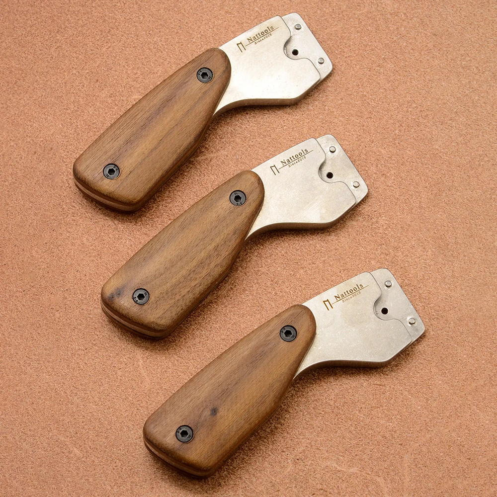 Nattools 가죽 절단 칼 수제 DIY 교체 가능한 날카로운 블레이드 절단 도구 호두 손잡이 고급 가죽 만들기 도구