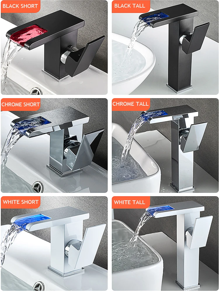 Bathroom faucet basin faucet BAKALA Bathroom Hydropower LED Waterfall Faucet Sink Basin Mixer Deck Mounted Solid Brass