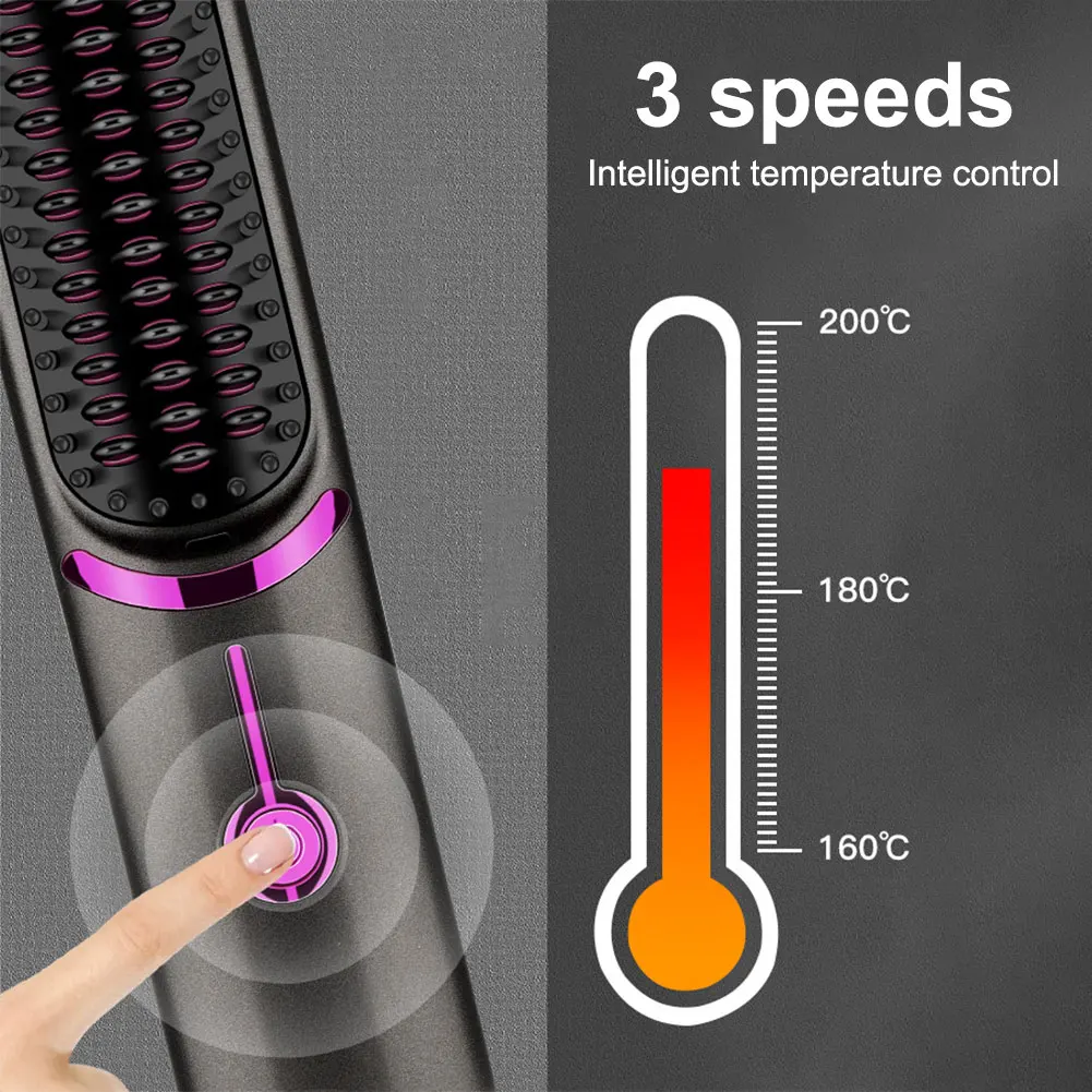Wireless Hair Straightener USB Charging Wireless Straight Hair Comb 3 Temp Setting Hair Straightening Brush for Hairstyler Salon 2