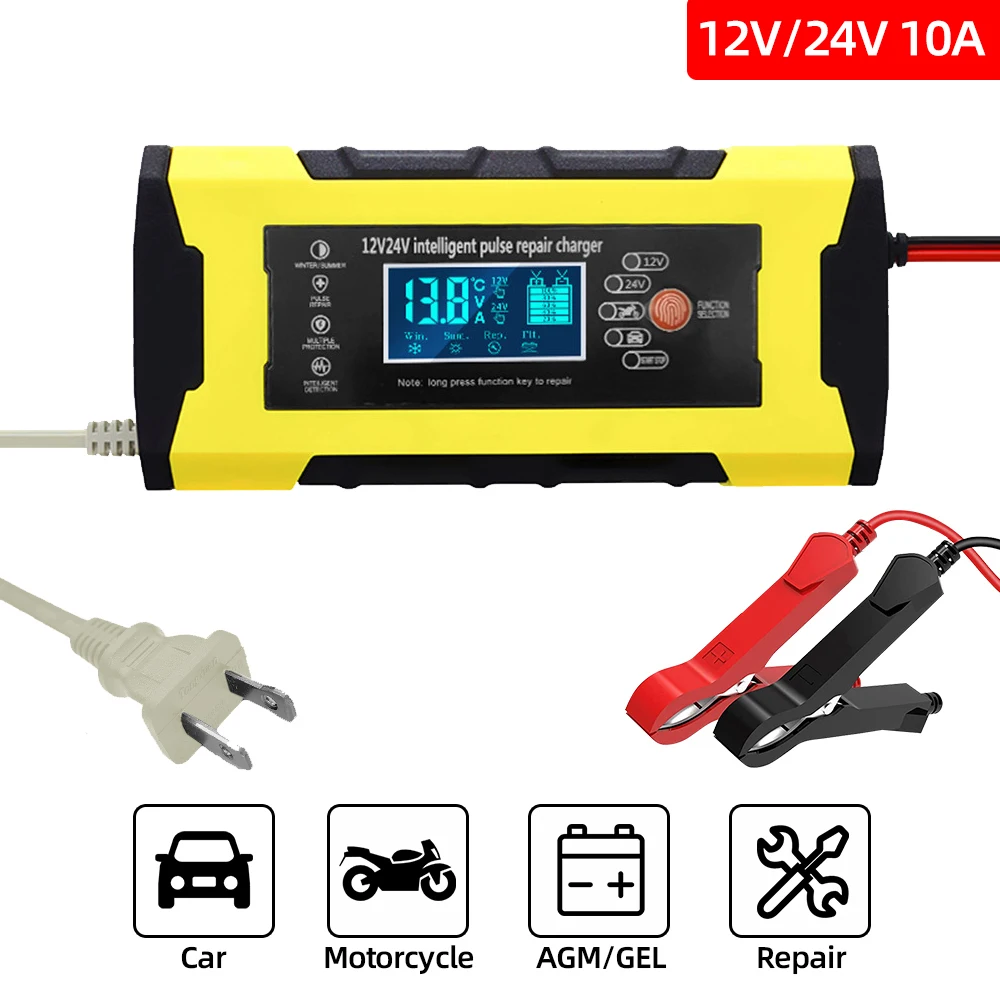 12V-24V 5A-10A Automatische Batterie Ladegerät Puls Reparatur LCD Display  Smart Auto Batterie Ladegerät GEL Blei-säure Für Auto Motorrad - AliExpress