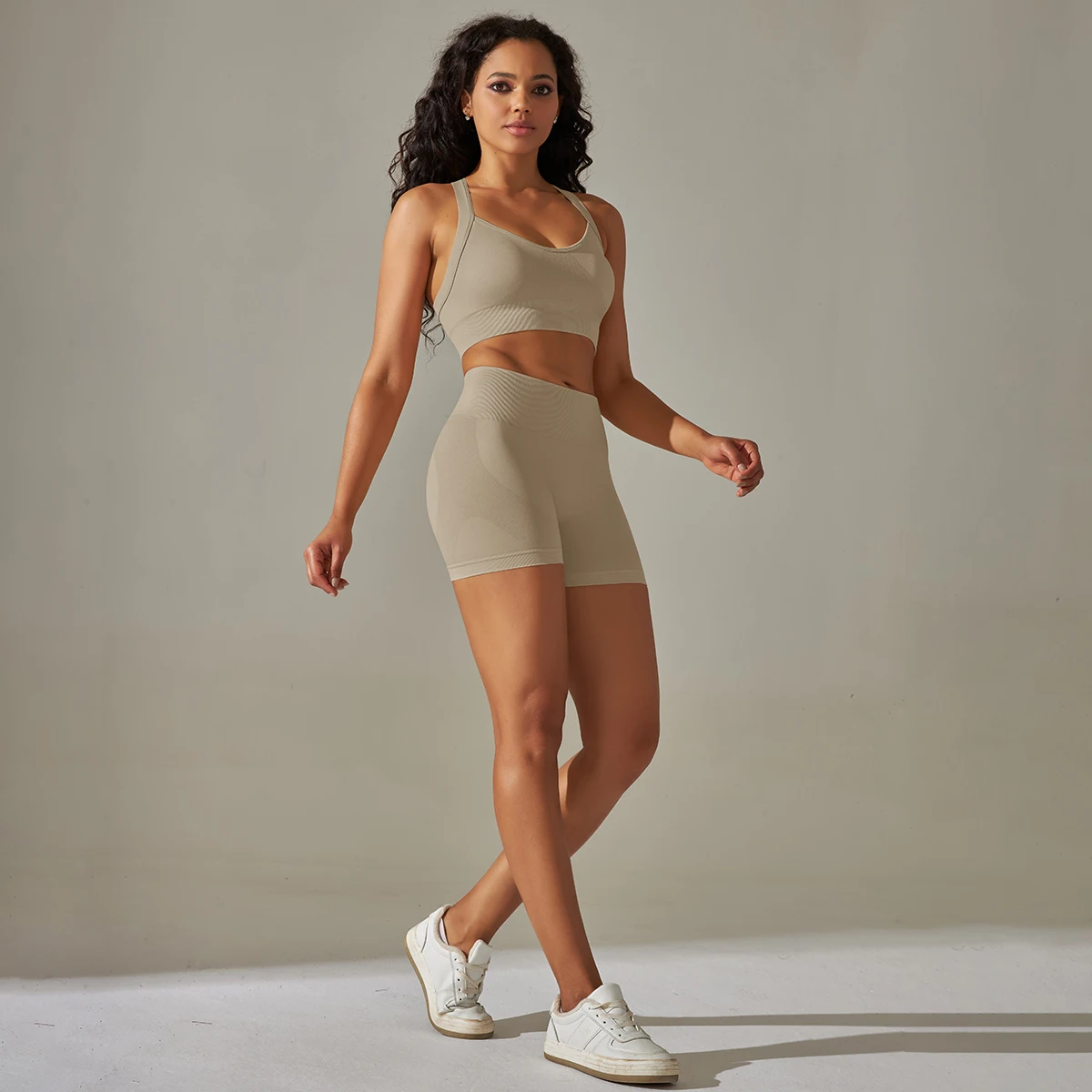 Sports Bra Shorts Set Wide Cross Back Strap Bra High Waist Yoga