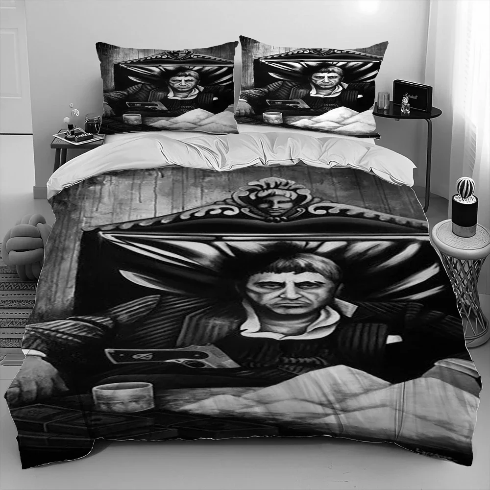Movie Scarface Tony 3D Printing Comforter Bedding Set,Duvet Cover Bed Set Quilt Cover Pillowcase,King Queen Size Bedding Set Kid 2