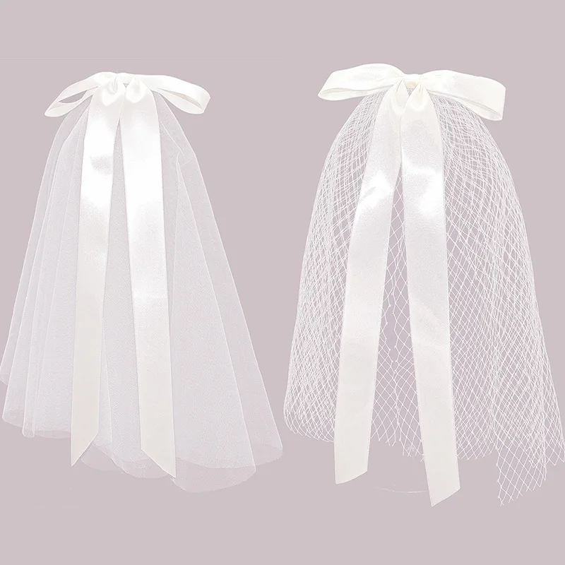 New Bridal Veil With Hair Clip Cute Bow White Ivory Tulle Wedding Veil for Bride Hairwear Jewelry Marriage Wedding Accessories delicate fairy girl headdress cute heart headwear sequins children hairpin veil hair clip gauze hair clip hair accessory