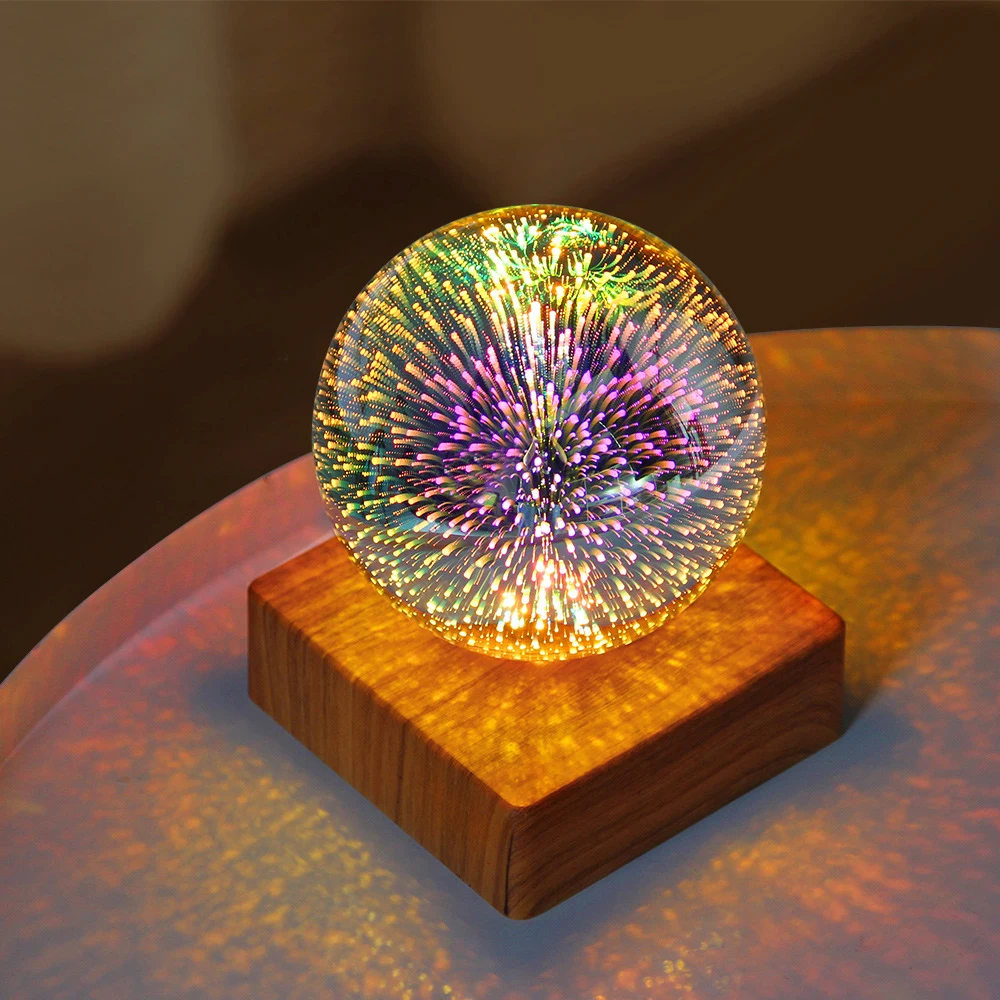 

USB Projector Light Magic Glass Ball Night Light with Wood Base Home Decor Gift Stained Glass LED Night Light genshin impact