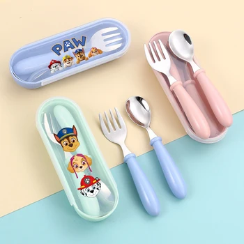 2pcs Paw Patrol Spoon Fork Set for Children Cartoon Stainless Steel Scoop Boys Girls Soup Ladle Kids Forks Spoons Accessories