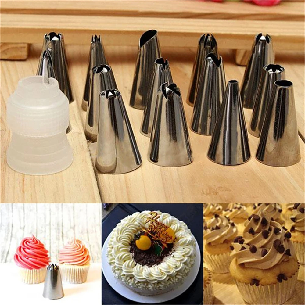 

14Pcs/Set Cake Decorating Tools Set Reusable Stainless Steel Nozzle Pastry Tip Kitchen DIY Baking Tool Cake Cream Decoration