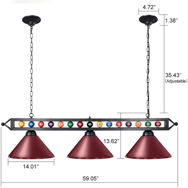 

Metal 3 lamp black iron-plated hanging pool table light lampshade 7''9''14'' game billiard table lamp 85-265V led pendant lamp