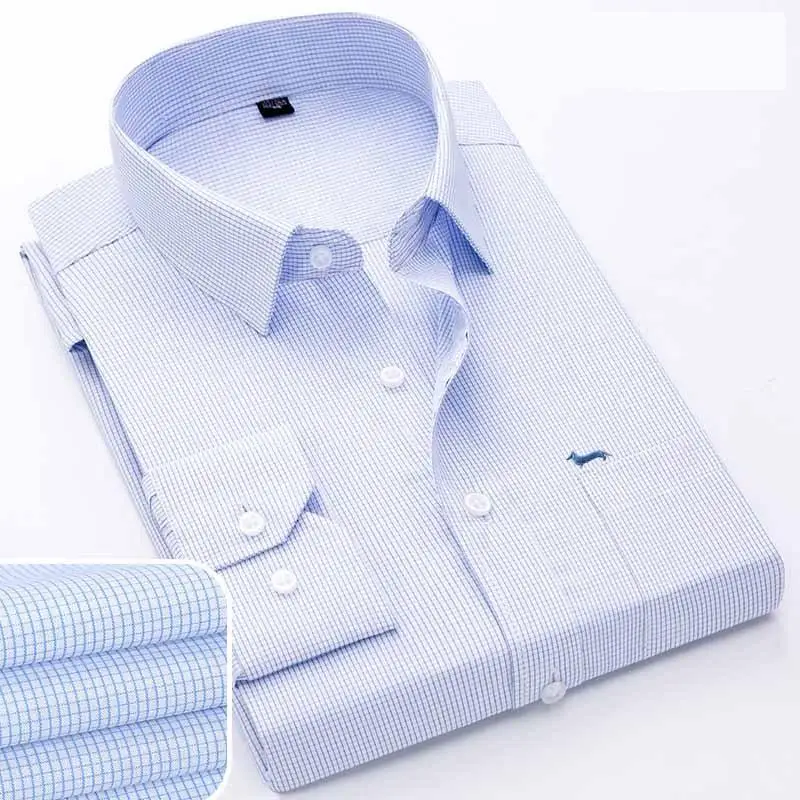 Men Blouse Bamboo Fiber Slim Fit Long Sleeve Spring Casual Business Striped Embroidery Blaine Shirts men chinese style shirt