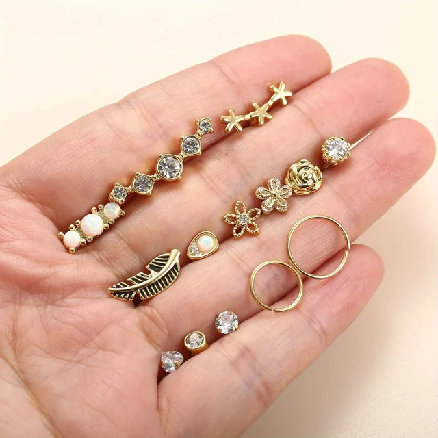 Drperfect Surgical Stainless Steel 16G Cartilage Earrings Studs Helix Couch Hoop Piercing Earrings Set Opal Shiny Earrings 6