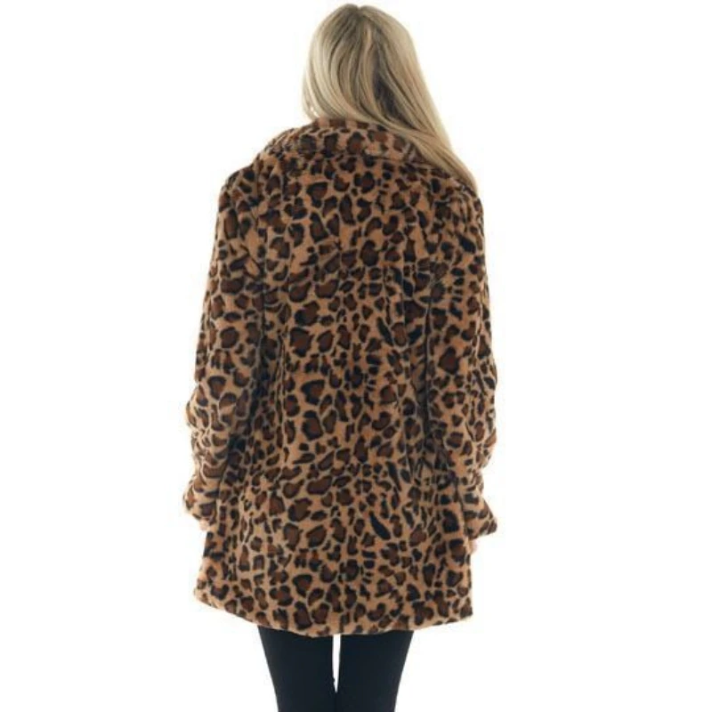 Faux Fur Coat for Women, Leopard Print, Mid-Length, Loose, Leisure, All-Matching, Winter Clothing, Fashionable Temperament, New