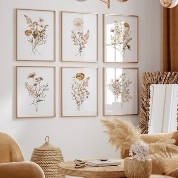 Boho Wildflower Bouquet Print Set Canvas