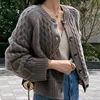 Fall Winter New Style 100% Pure Wool Sweater Cashmere Cardigan Women Loose Lazy O-Neck Twist Cardigans Thick Warm Knitted Jacket 3