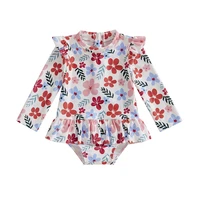 Baby Girl Rash Guard Swimsuits Cute Long Sleeve Floral Print Skirted Bathing Suit Toddler Swimwear 6M-3T 1