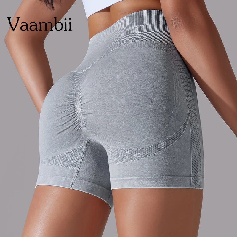 High Waist Lift Butt Fitness Ladies Yoga Shorts Wash Style Running Short Pants Seamless Gym Shorts Women Yoga Sportswear