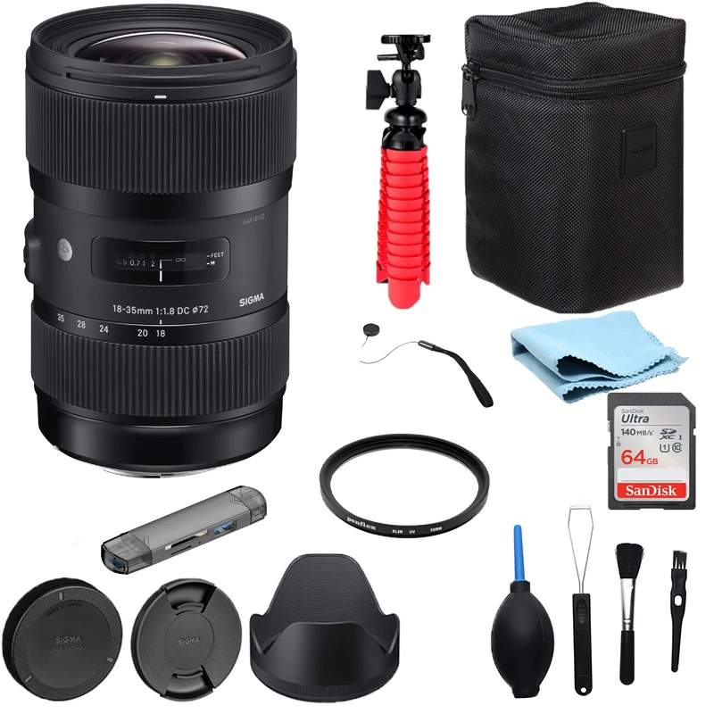 

Sigma 18-35mm F1.8 DC HSM Art Lens APS-C Format Wide Angle Zoom 18-35mm F1.8 Lens + 2 64GB SD Card for Canonor Nikon Mount