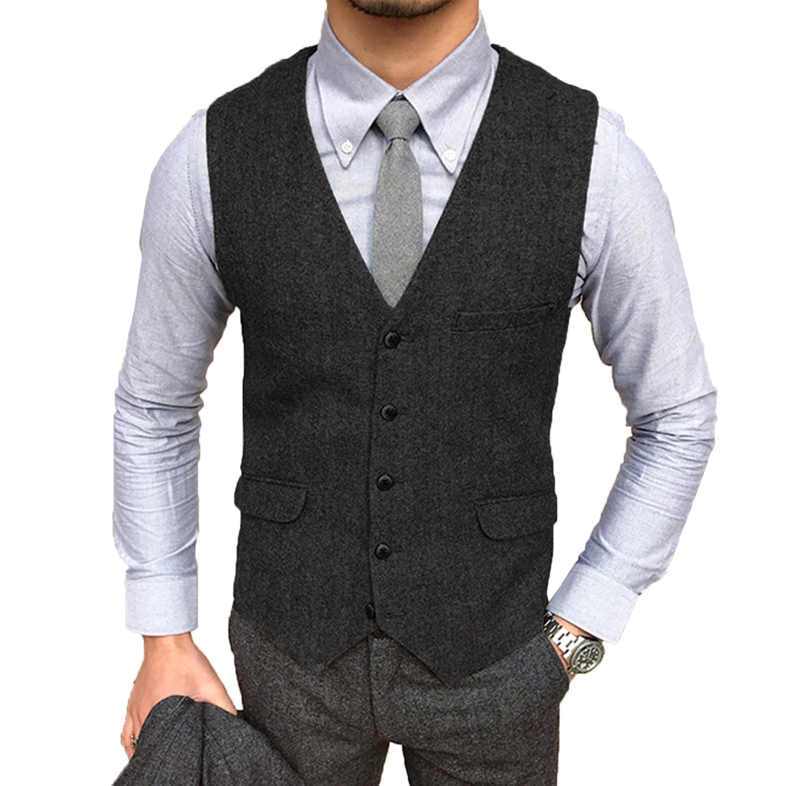 single leeuwerik Geval Mannen V hals Pak Vest Visgraat Tweed Casual Vest Business Jurk Pak Vesten  Voor Bruiloft| | - AliExpress