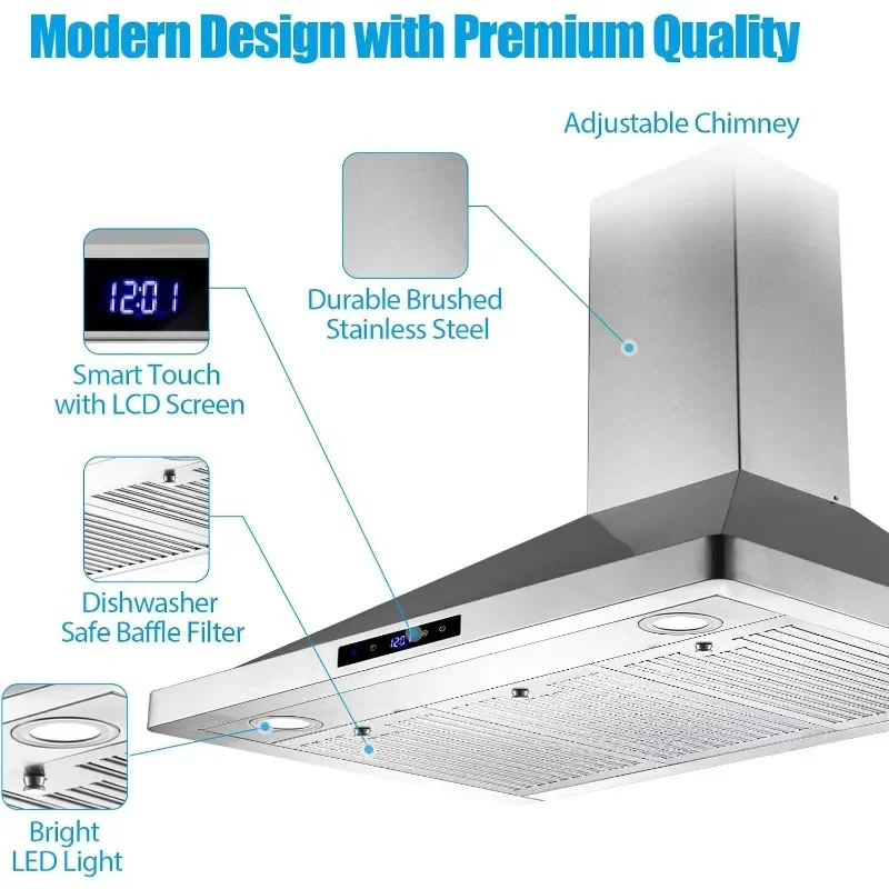 Range Hood 36 inch Wall Mount Kitchen Hood 700 CFM with Ducted/Ductless Convertible Duct, Touch Control, Permanent Filters 3