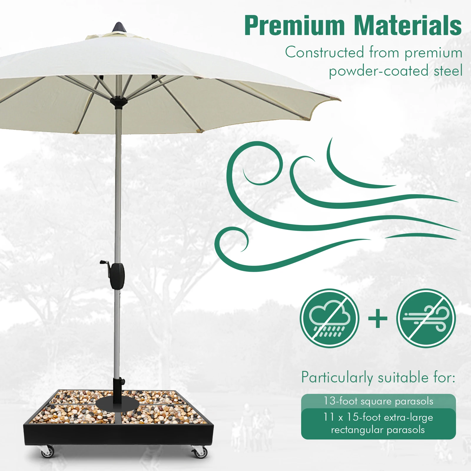 Umbrella Stand with Wheels Umbrella Holder Fillable Cantilever Umbrella Base for Outdoor Patio Garden Deck Poolside Lawn