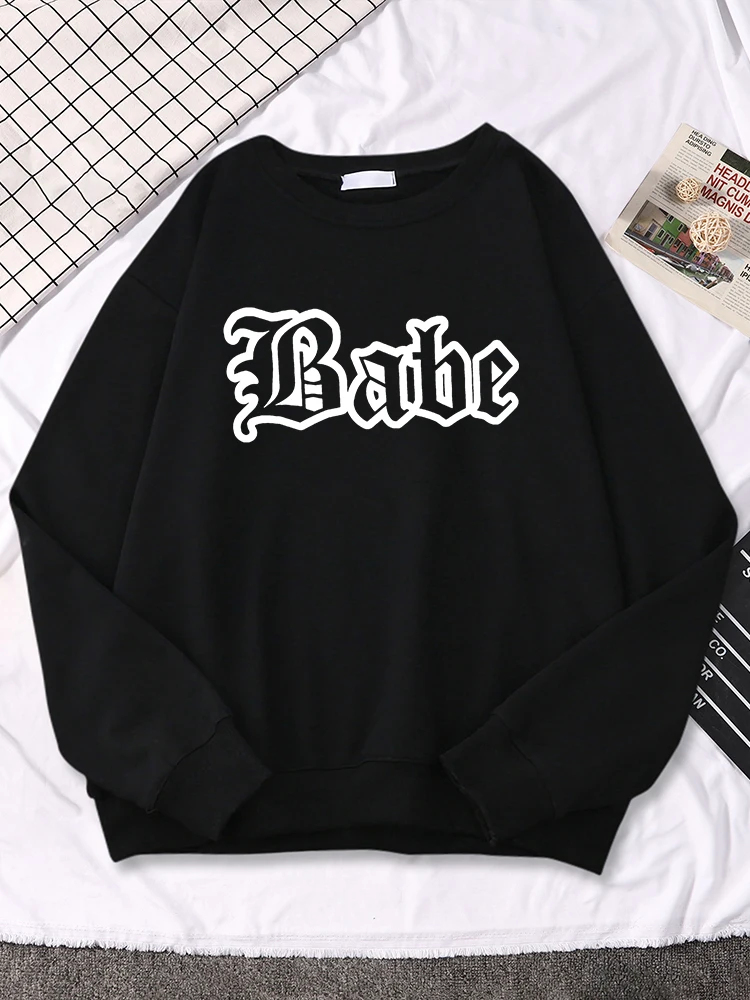 

Hollow Font Design Babe Creative Print Female Hoodies Oversize O-Neck Sweatshirt Fashion Casual Clothing All-math Women Pullover