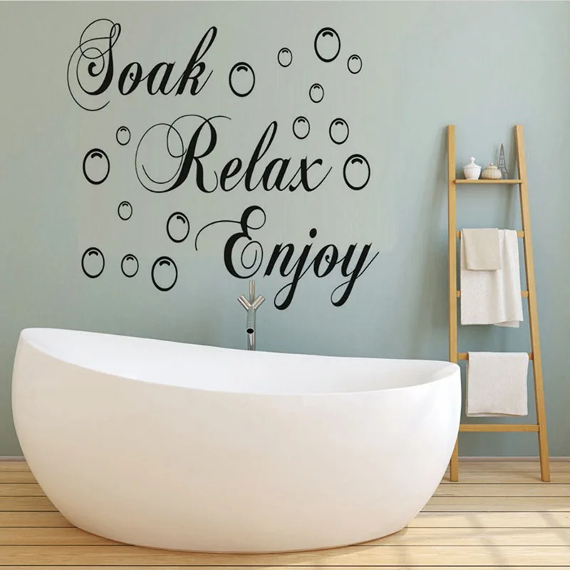 Letter Graphic Wall Sticker SOAK RELAX ENJOY Pattern Bathroom Background Wall Decoration And Beautification