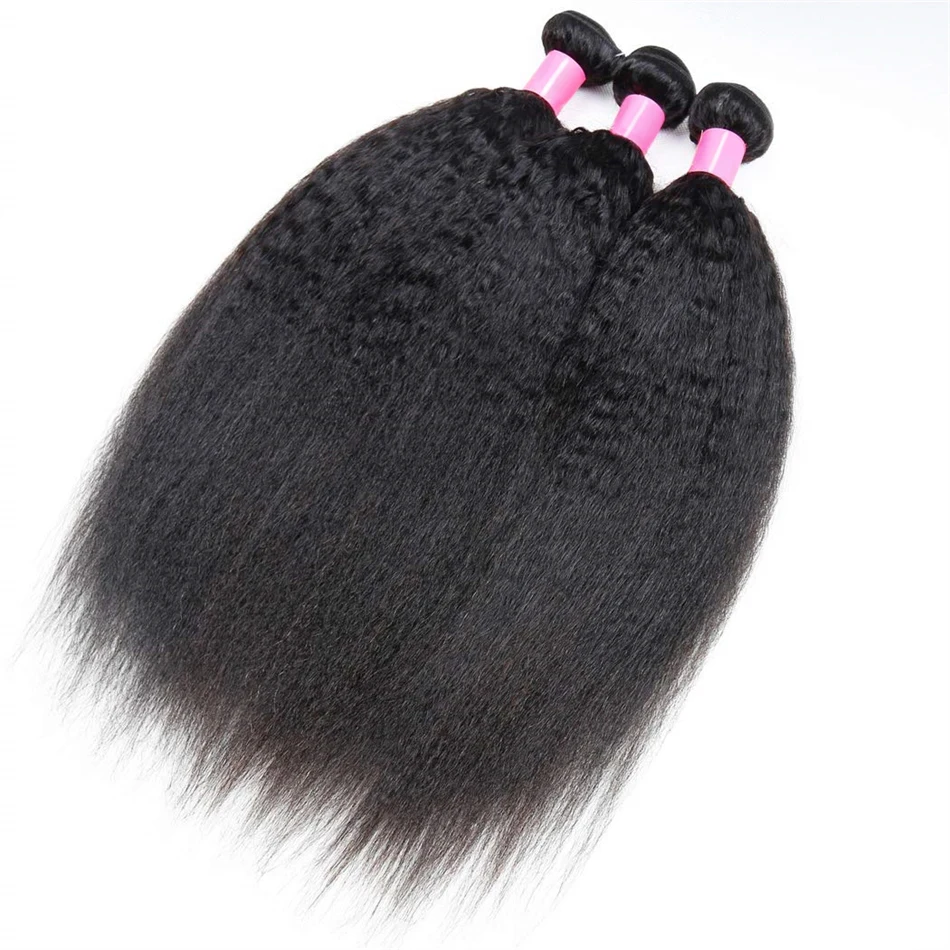 Kinky Straight Human Hair Bundles 8-30 Inch Hair Weave Remy Extensions Yaki Straight 1 3 4 Bundles