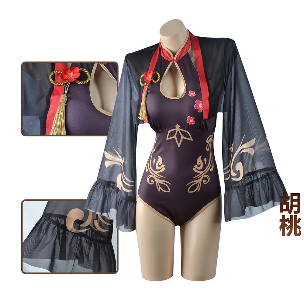 

Game Genshin Impact Hu Tao Costume Hutao Red Anime Cosplay Swimming suit swimwear Classic suit