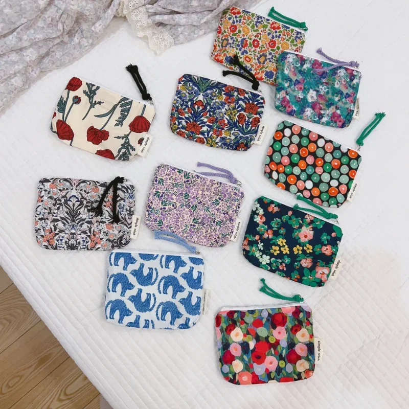 

2023 New Canvas Coin Money Purse for Women Card Purse Retro Zipper Ladies Small Money Wallet Floral Print Key Coin Storage Bag